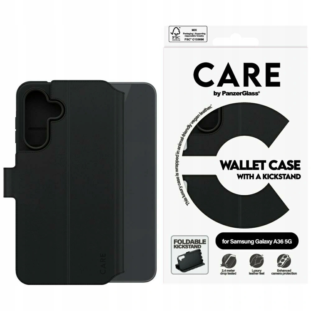 Flipové pouzdro Care by PanzerGlass Wallet Kickstand pro Galaxy A36 5G, černé
