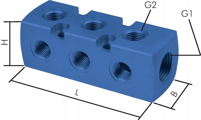 Rozdělovací lišta 1 x G 1/2" 9 x G 1/4" hliník