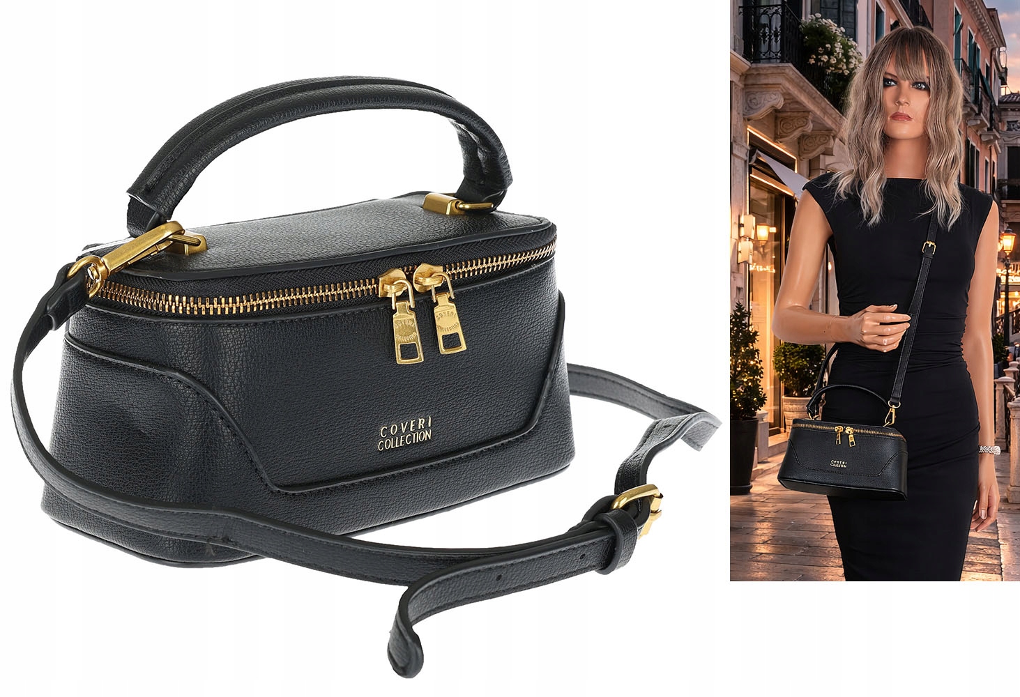 Torebka damska listonoszka kuferek mała na ramię CC3453 Czarna