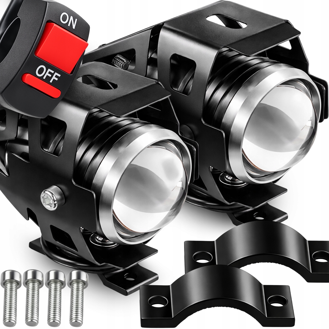 Halogeny Led Motocyklové 3000lm Čočka Protimlhové lampy Spínač
