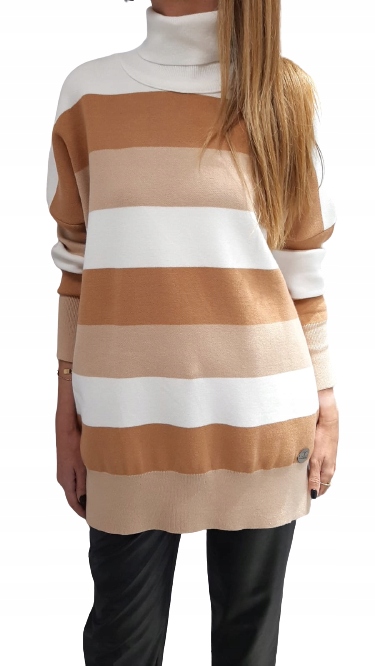 Cocomore Svetr Golf Tunika Pásy Bílá Karamelová Béžová