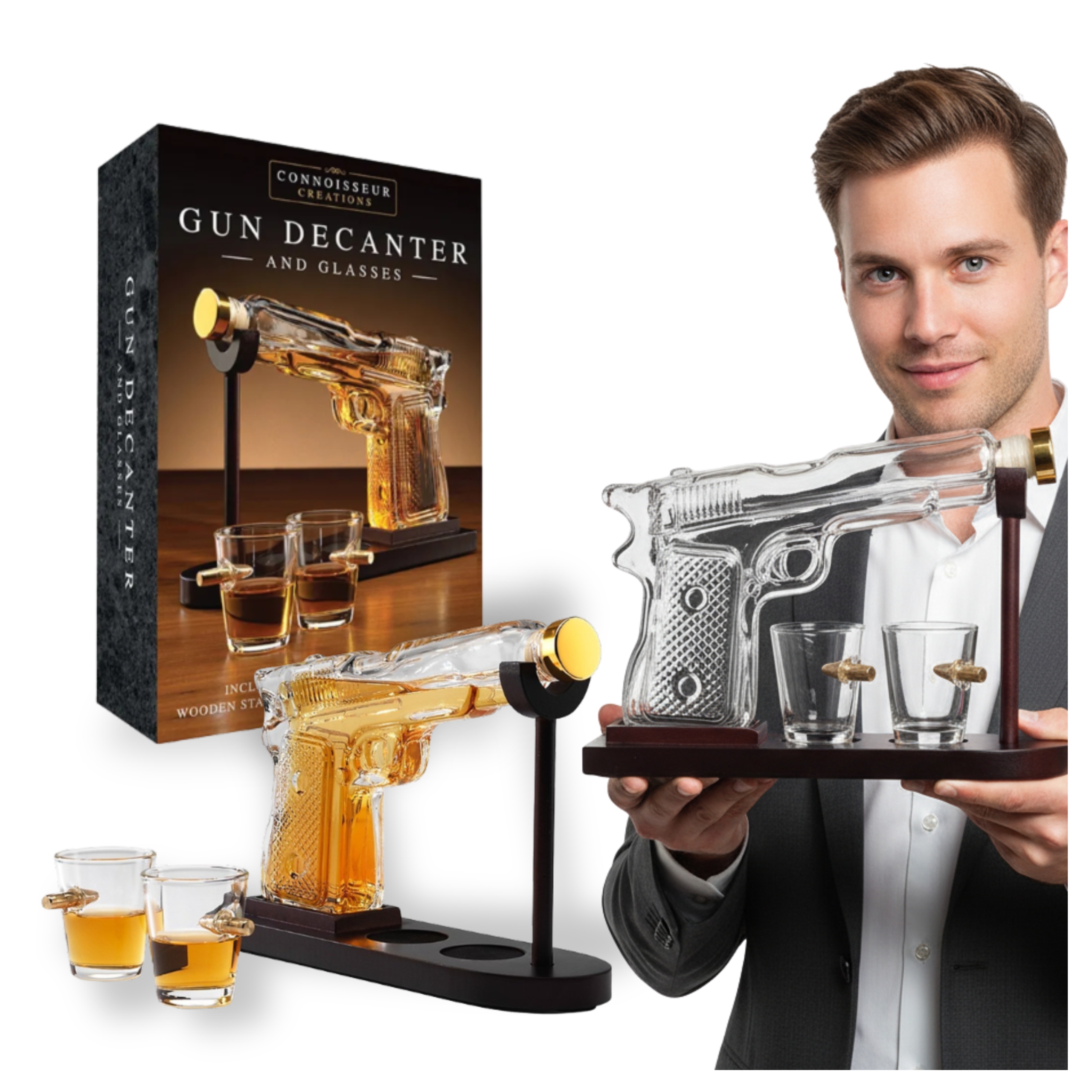 Karafa na whisky Pistole Sada s kelímky Dárek pro muže manžela