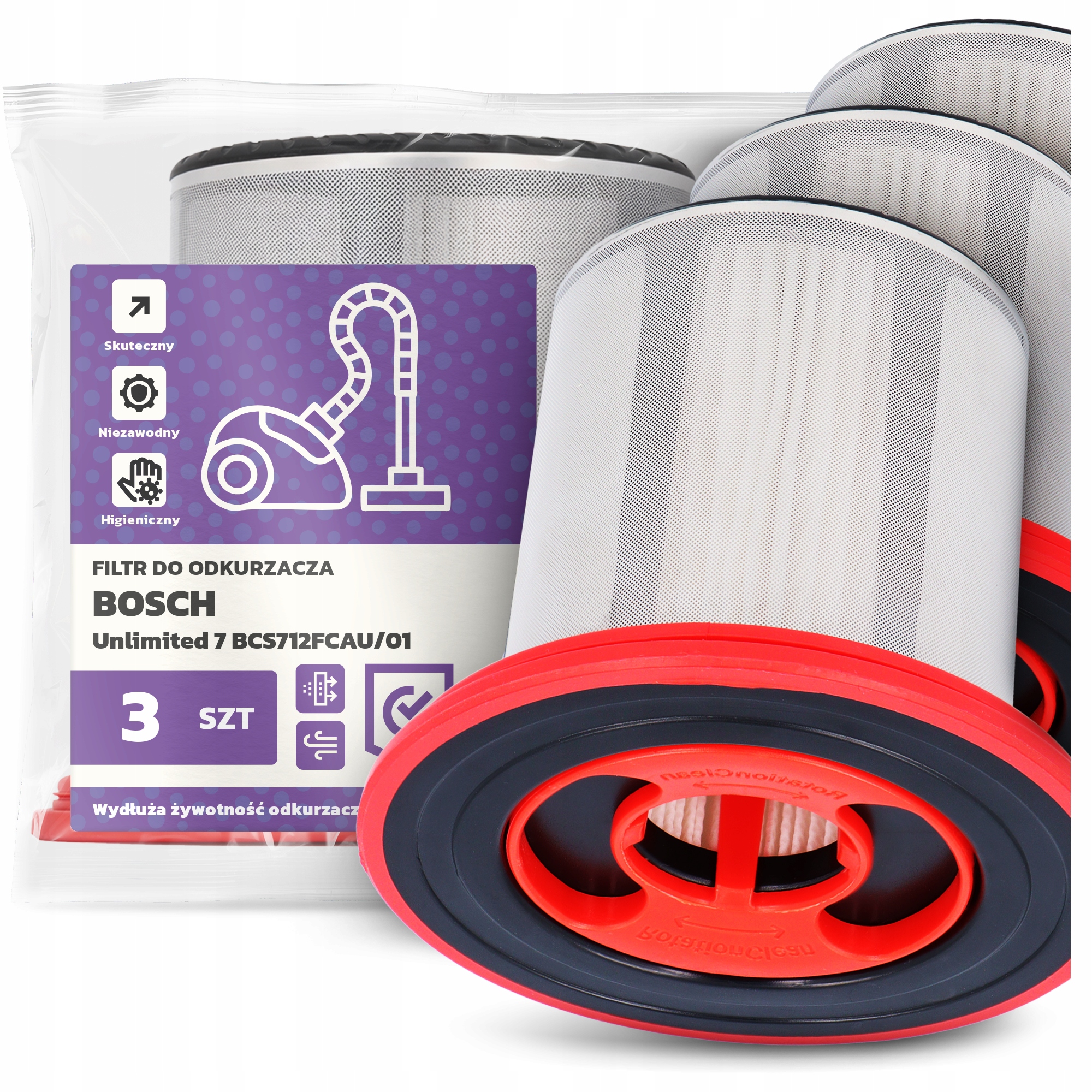 3x Vzduchový Filtr pro Vysavač Bosch Unlimited 7 BCS712FCAU/01 Hepa Em-w