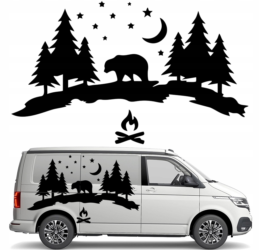 Samolepka Grafika na karavan s přívěsem Medvěd Bear Medvídek Hvězdy Les 90x150