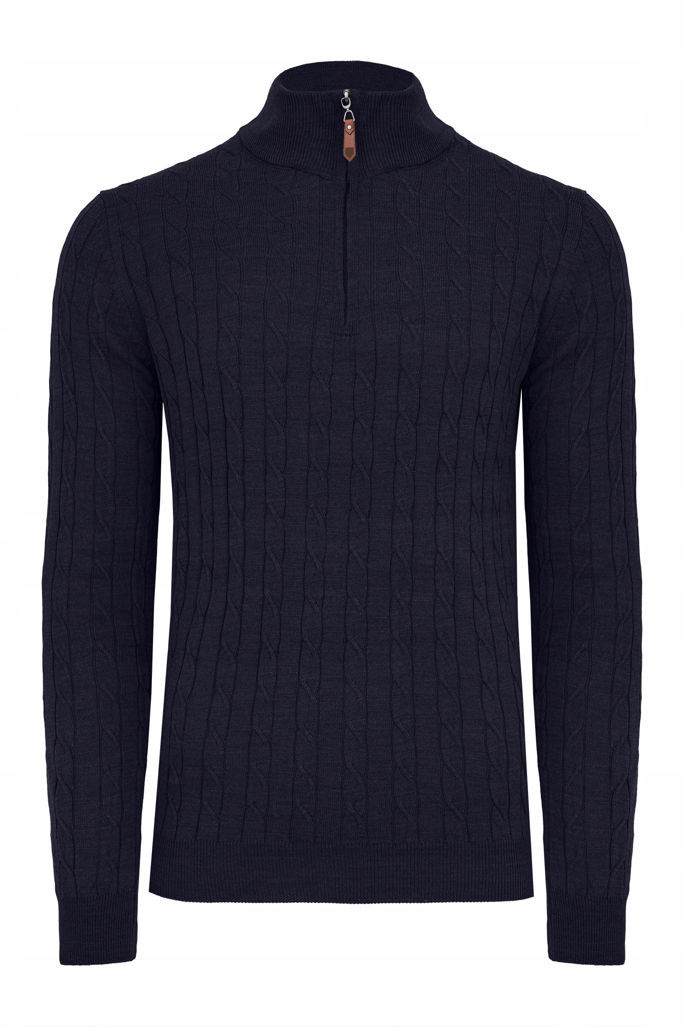 Pánský Rozepínací Svetr S Polovičním Zipem, Klasický, Tmavě Modrý Vzor, Copánkový Pologolf: L