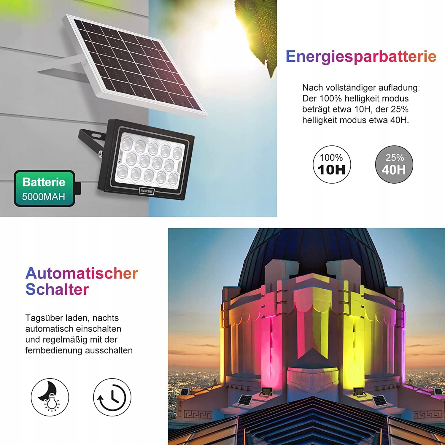 Meikee Reflektor Solarny Wbijany Lampa Ogrodowa Na Imprezę 30W RGB — miniatura 3