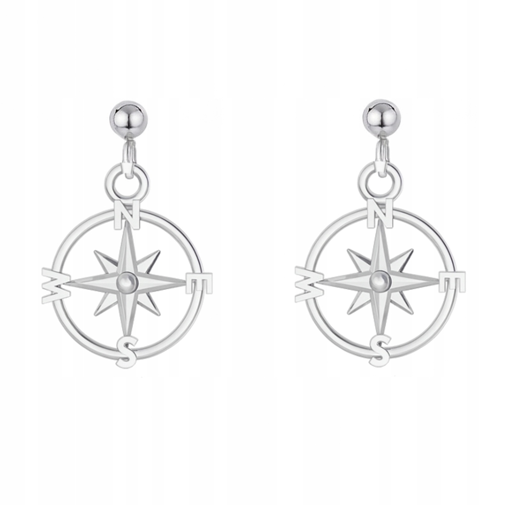 Stříbrné náušnice tyčinka Růže větrů Symbol cesty, objevování Stříbro 925