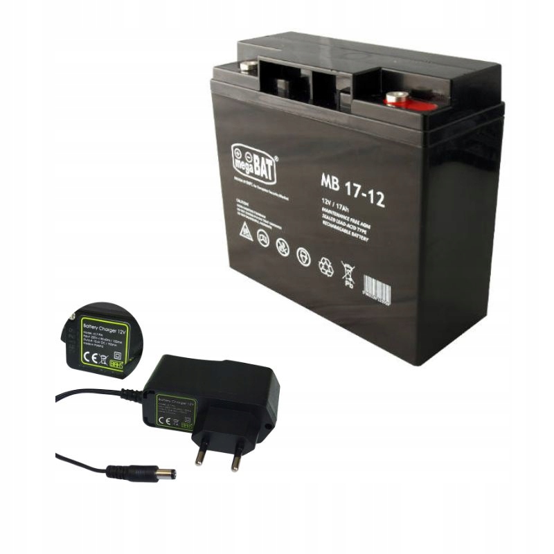 Akumulátor Agm 12V 17Ah Megabat (rozměr 18Ah 20Ah) Nabíječka 12V Zástrčka
