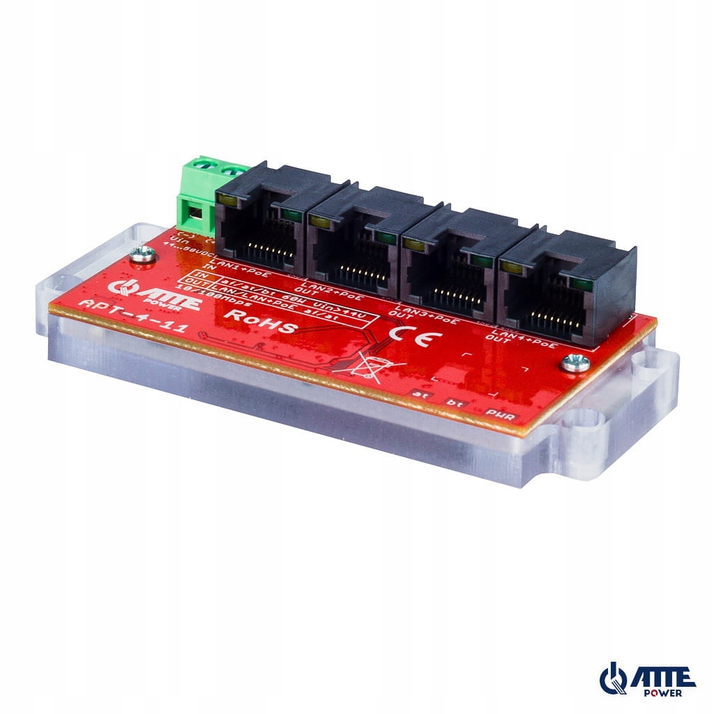 Extender, Switch 4 portový 10/100Mbps Atte napájený z PoE APT-4-11