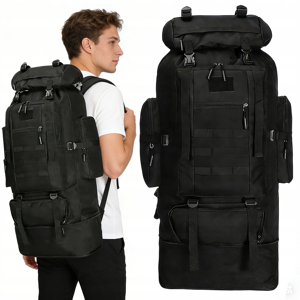 Plecak Górski Czarny Wodoodporny 100L Torba Trekking Sportowy