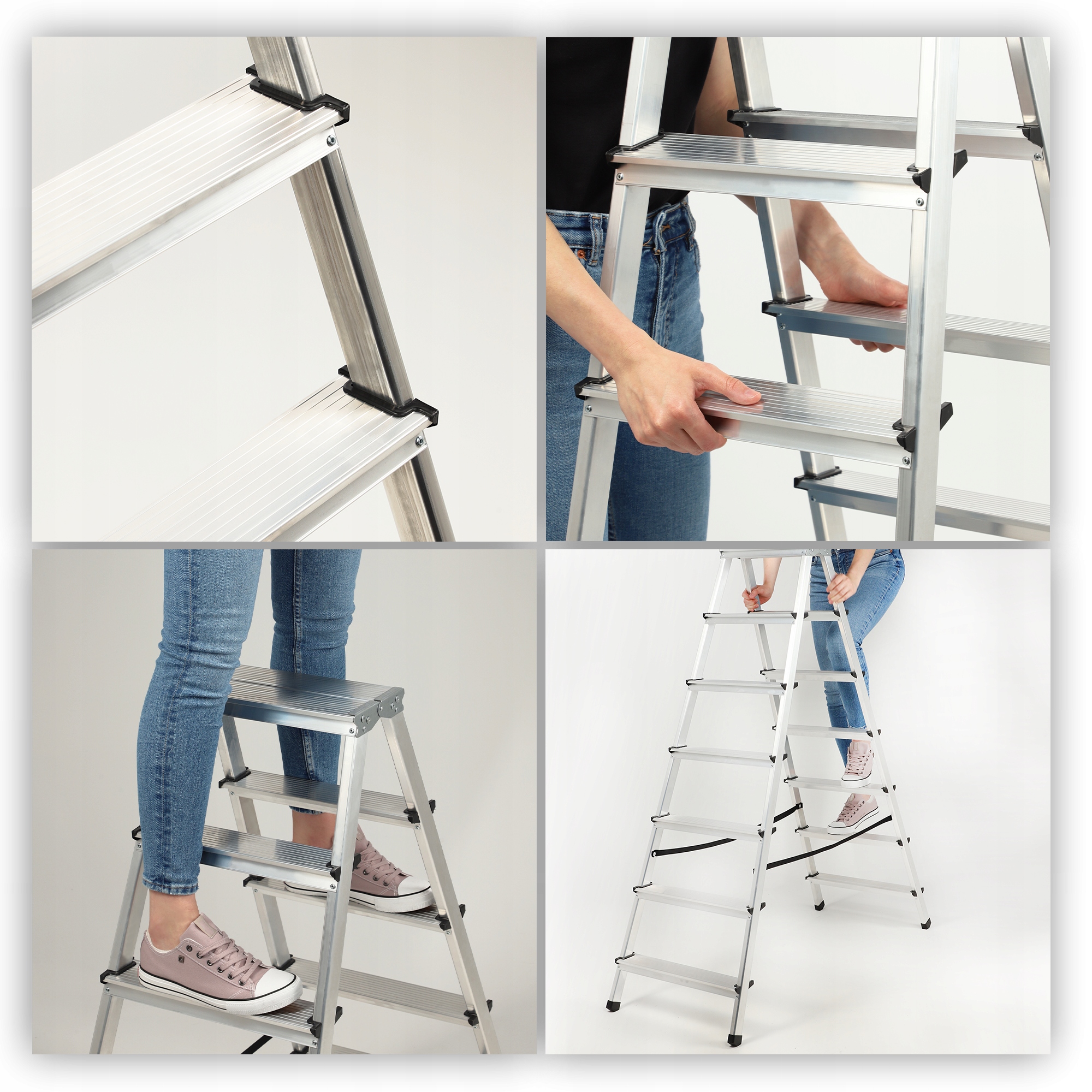 DRABINA ALUMINIOWA SKŁADANA 7 STOPNIOWA DOMOWA DWUSTRONNA MOCNA 125kg Marka Kadax