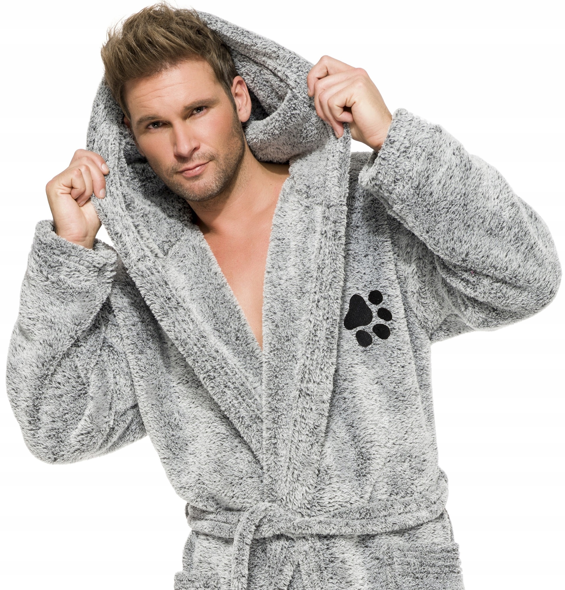 ŁAPKA GRUBY CIEPŁY SZLAFROK MĘSKI Z KAPTUREM L Płeć mężczyzna