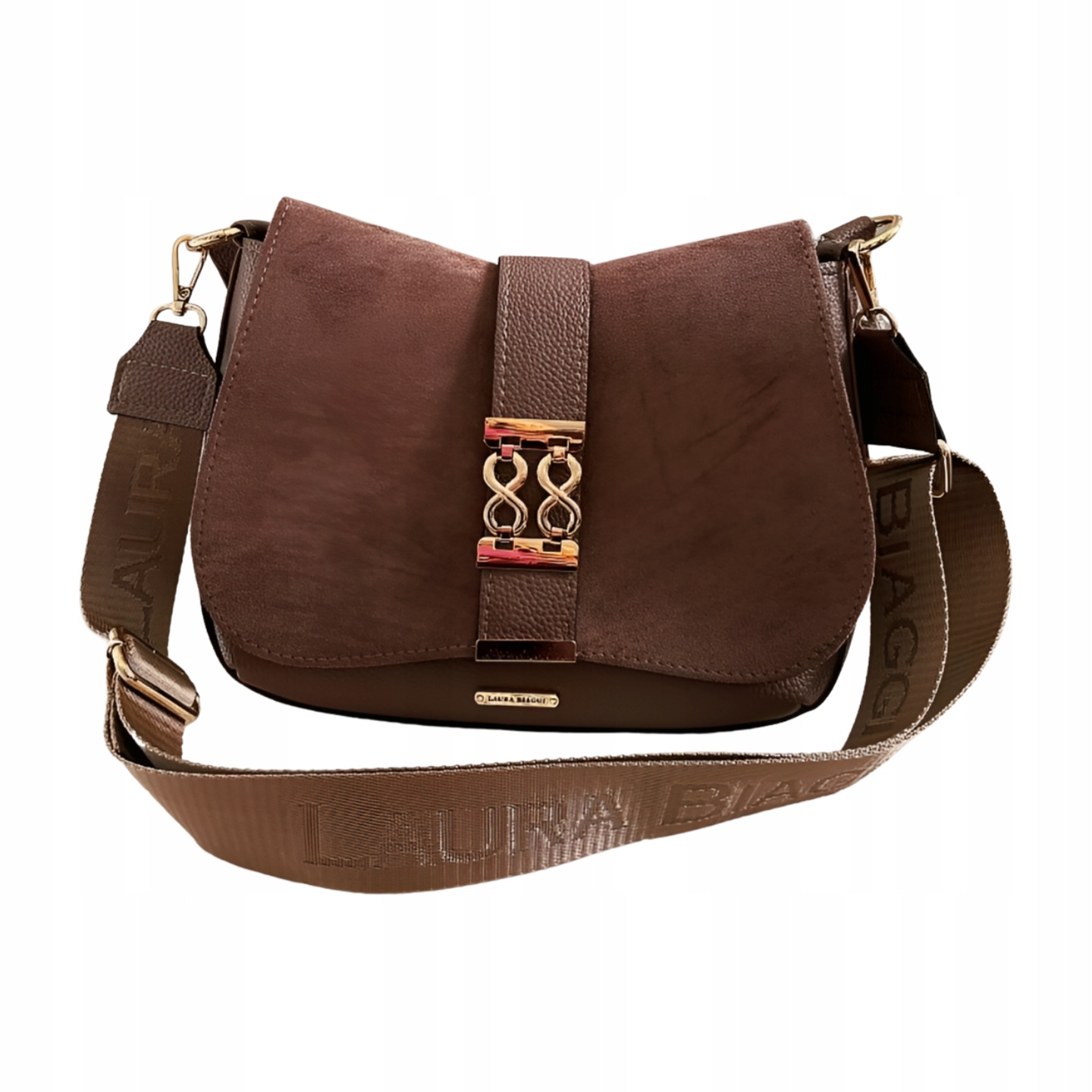 Laura Biaggi kabelka kabelka přes rameno taupe s ekosemišovou klopou