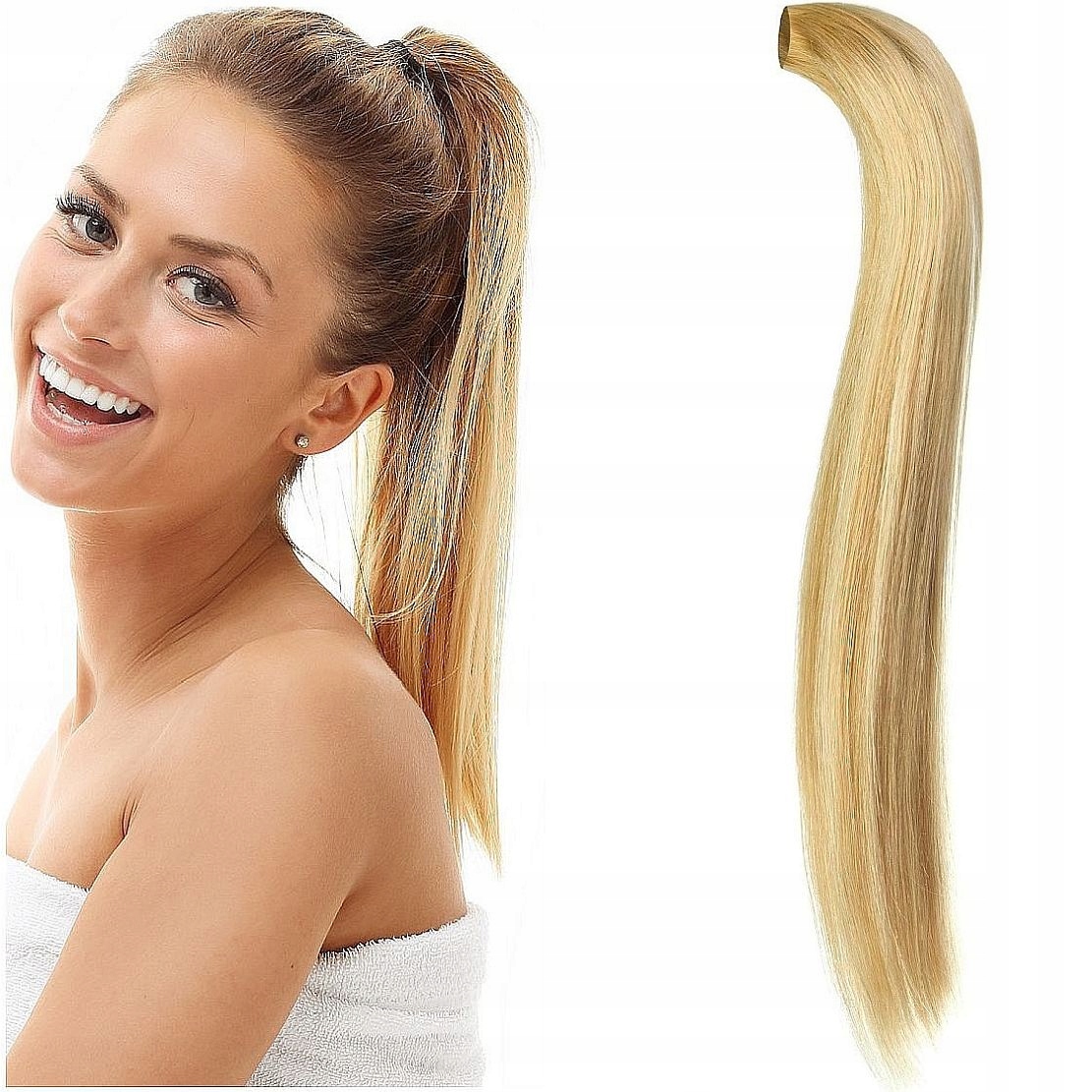Připínací Poník 100% Přírodní Vlasy Připínací Kitka Pony 50 CM blond 16