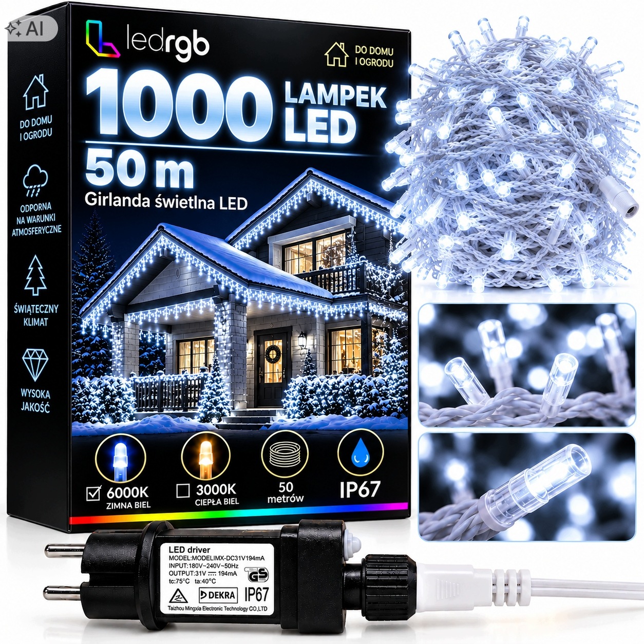 Světla Rampouchy 50 m 8 Režimů Záclona Bílá Studená 6000 Venkovní 1000 Led Flash