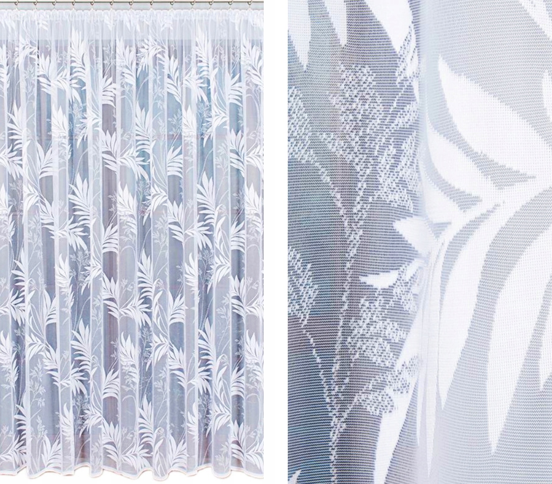 Hotová Dlouhá Záclona Záclona 550x200 V Listu Obývací Pokoj Ložnice Pokoj Bílá