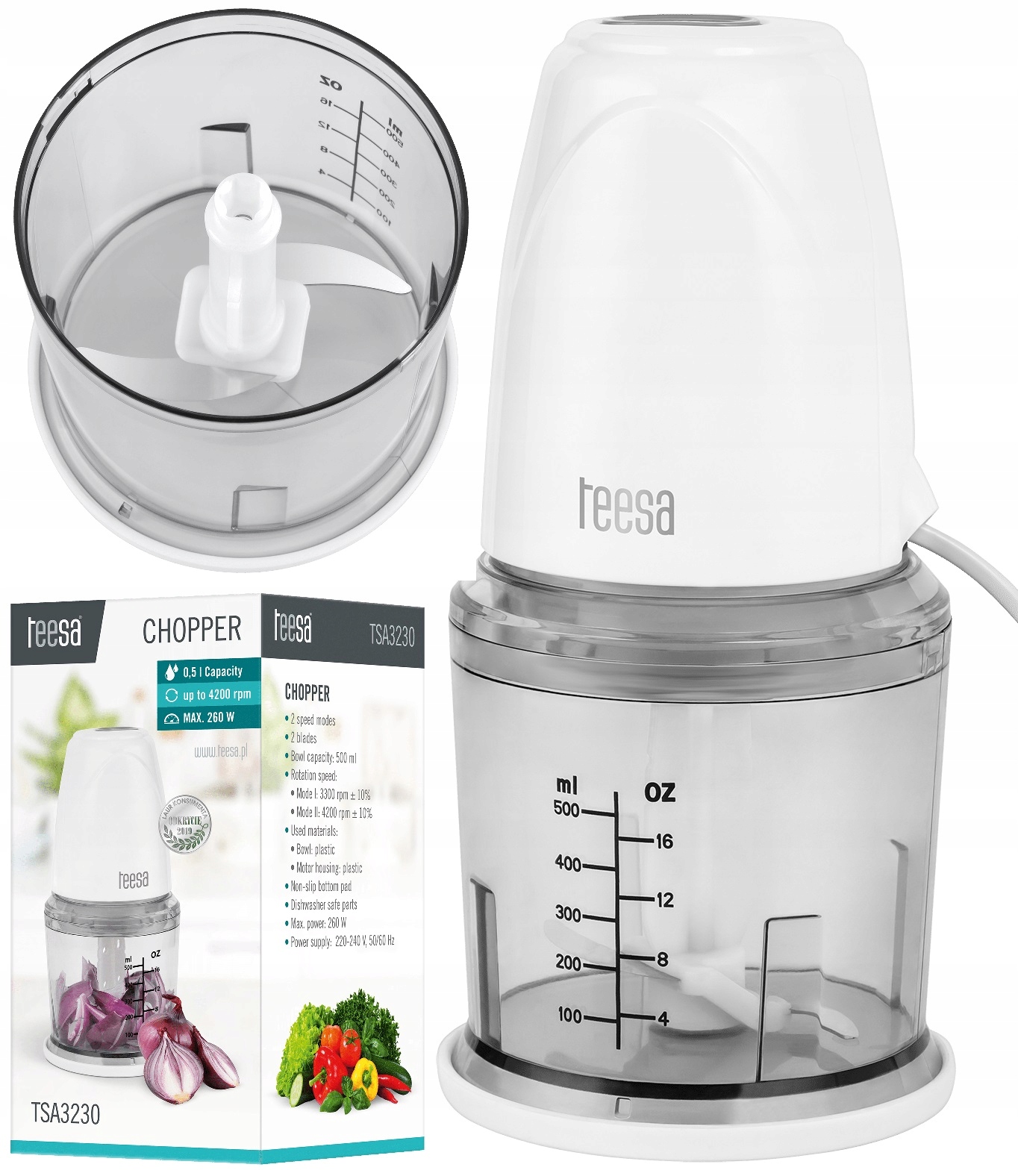 ROZDRABNIACZ ELEKTRYCZNY WARZYW OWOCÓW TEESA 500ML