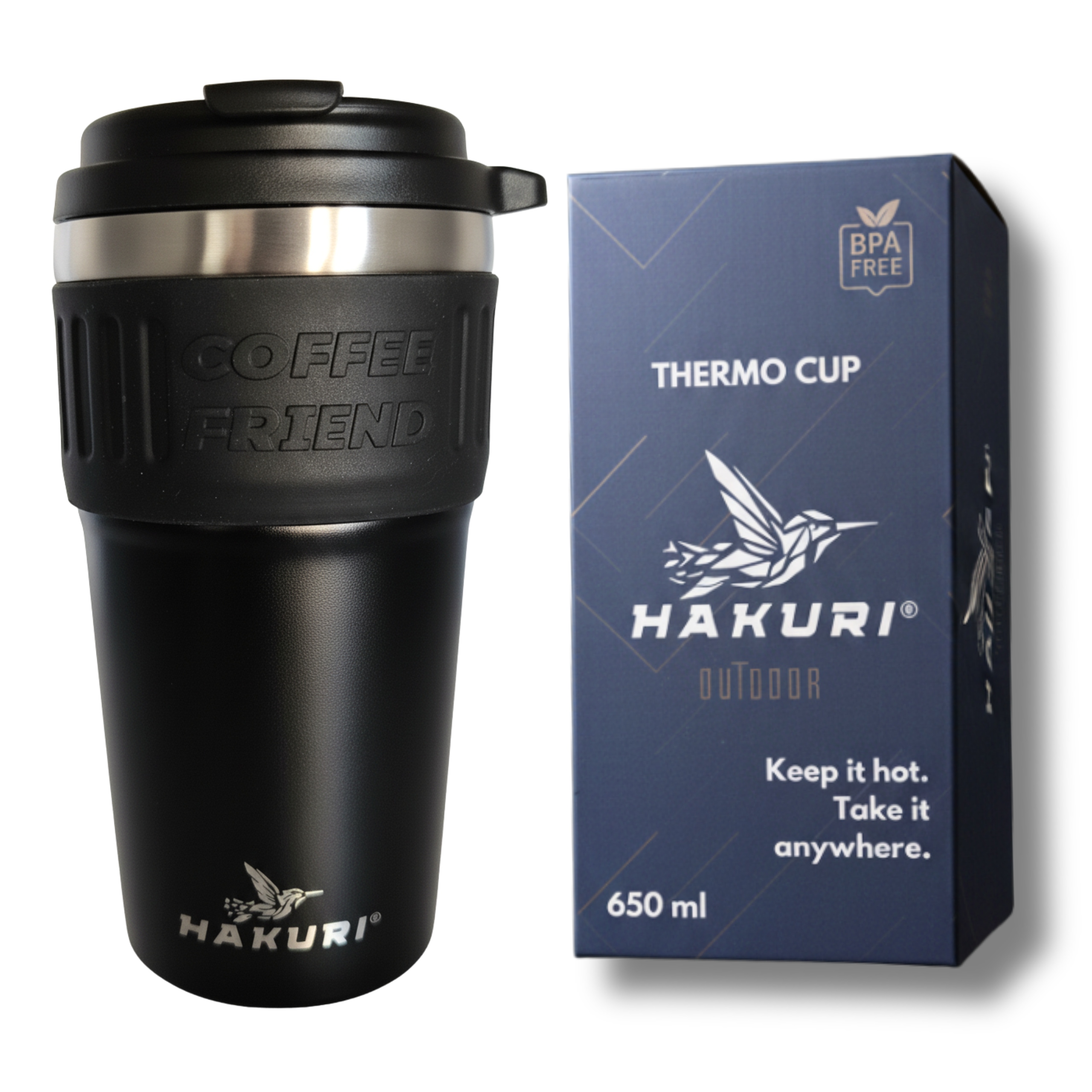 Kubek termiczny ze słomką na kawę herbatę z ustnikiem Outdoor Hakuri 650 ml