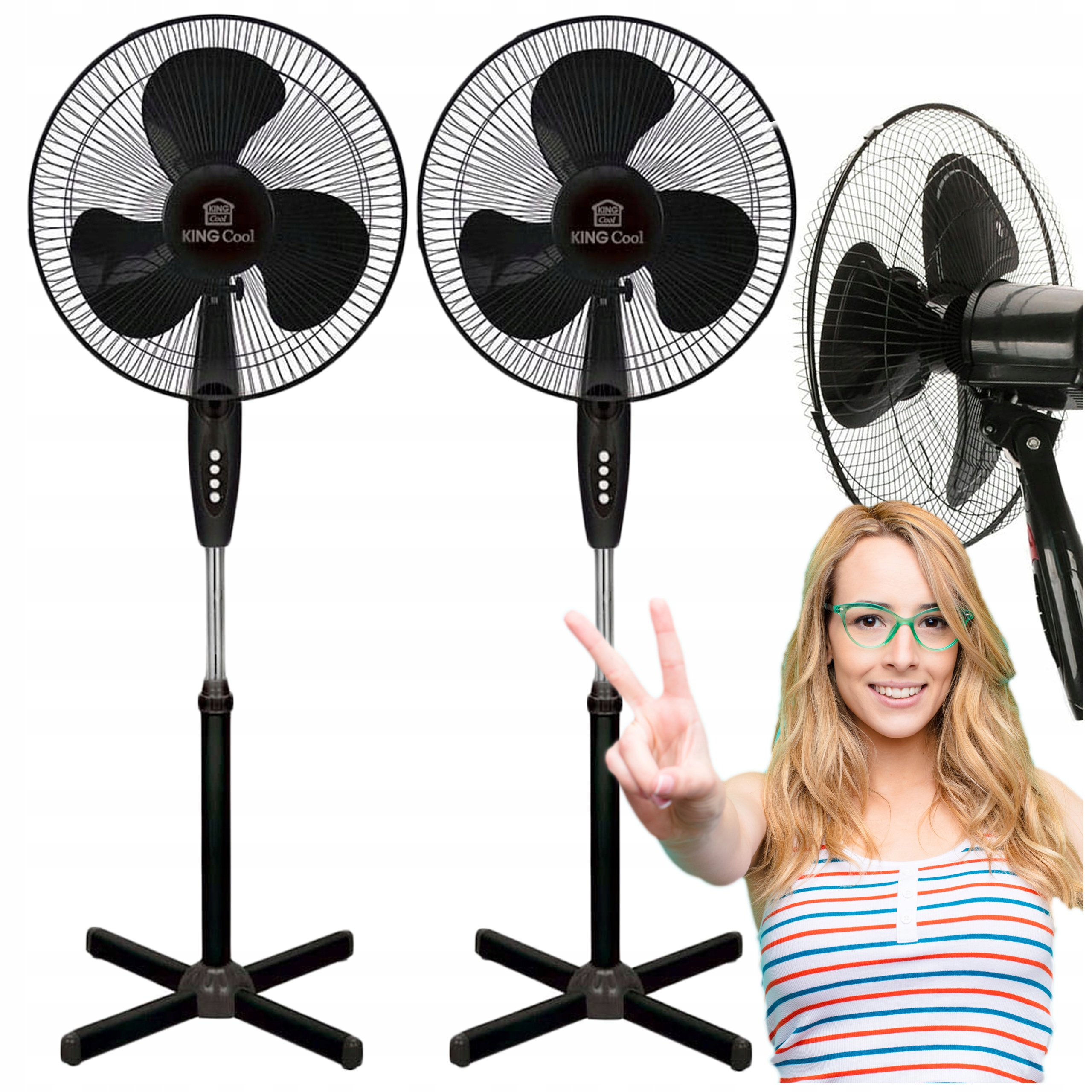 WENTYLATOR PODŁOGOWY WIATRAK STOJĄCY OBROTOWY OSCYLACJA CICHY MOCNY 2 SZT