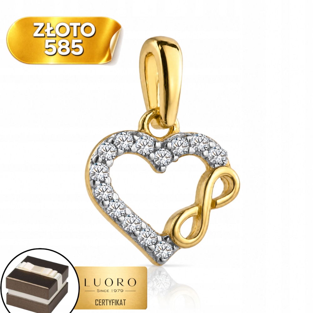 Přívěsek Zlatý 585 14K Srdce Nekonečno Se Zirkonem Dárek 1,3 CM