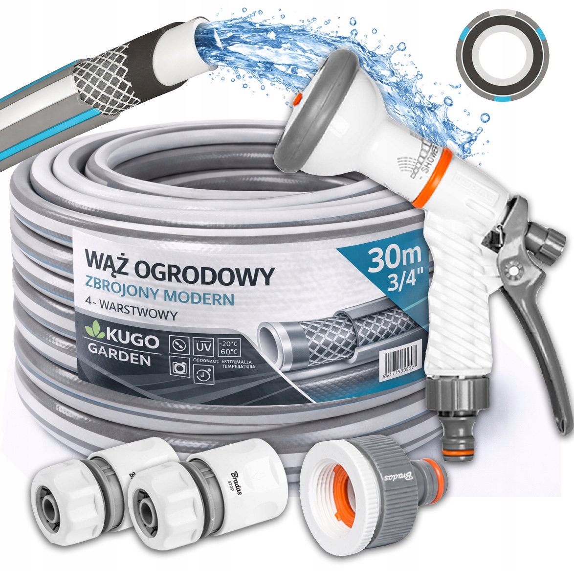 Hadice 3/4" 30 m 4 Vrstvy Plus Moderní Pistole Set Bradas