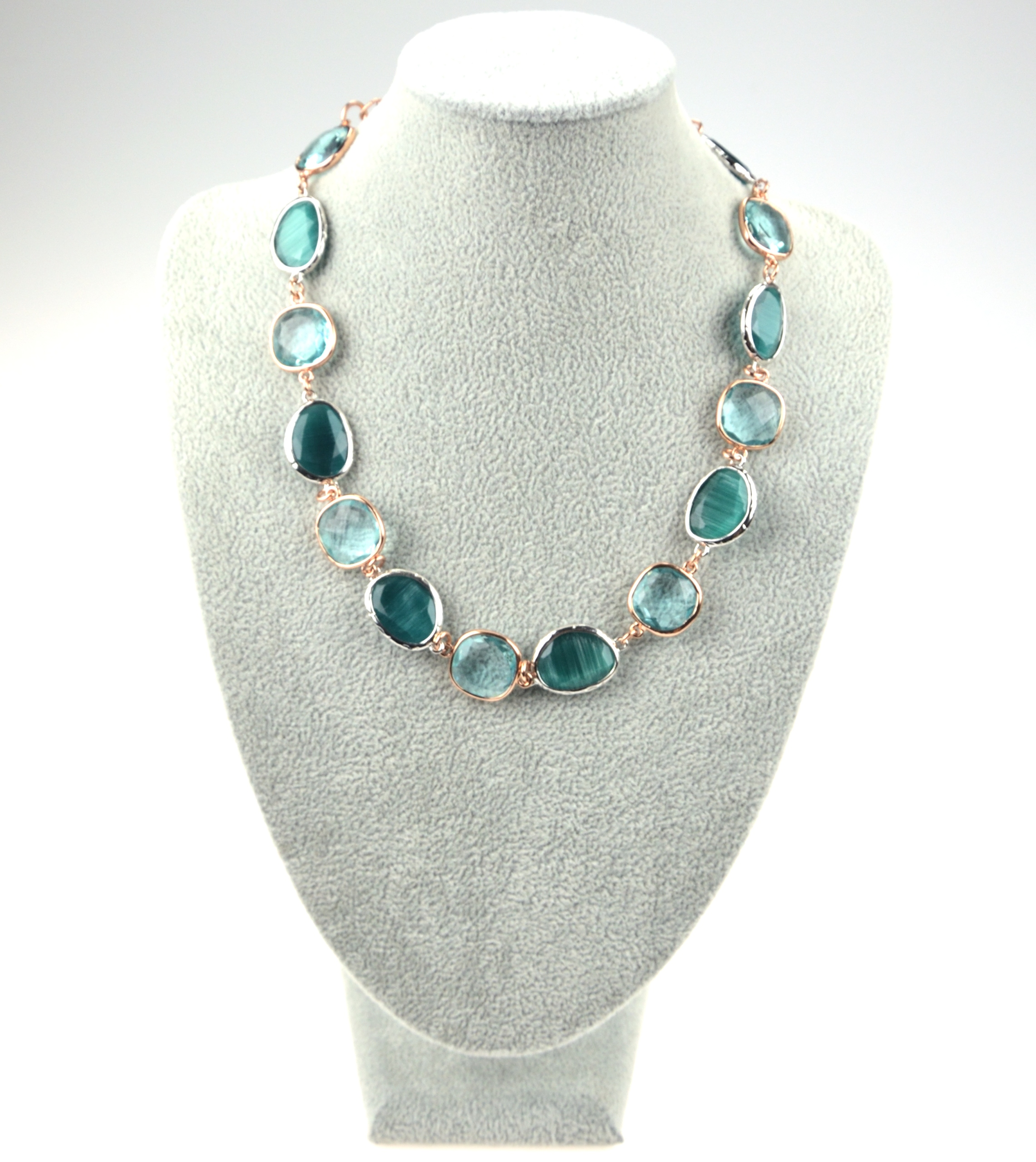 WŁOSKI NASZYJNIK MOSIĄDZ POZŁACANY KRYSZTAŁ AKWAMARYNU ZIELONY DZIEŃ MAMY Marka Inna marka