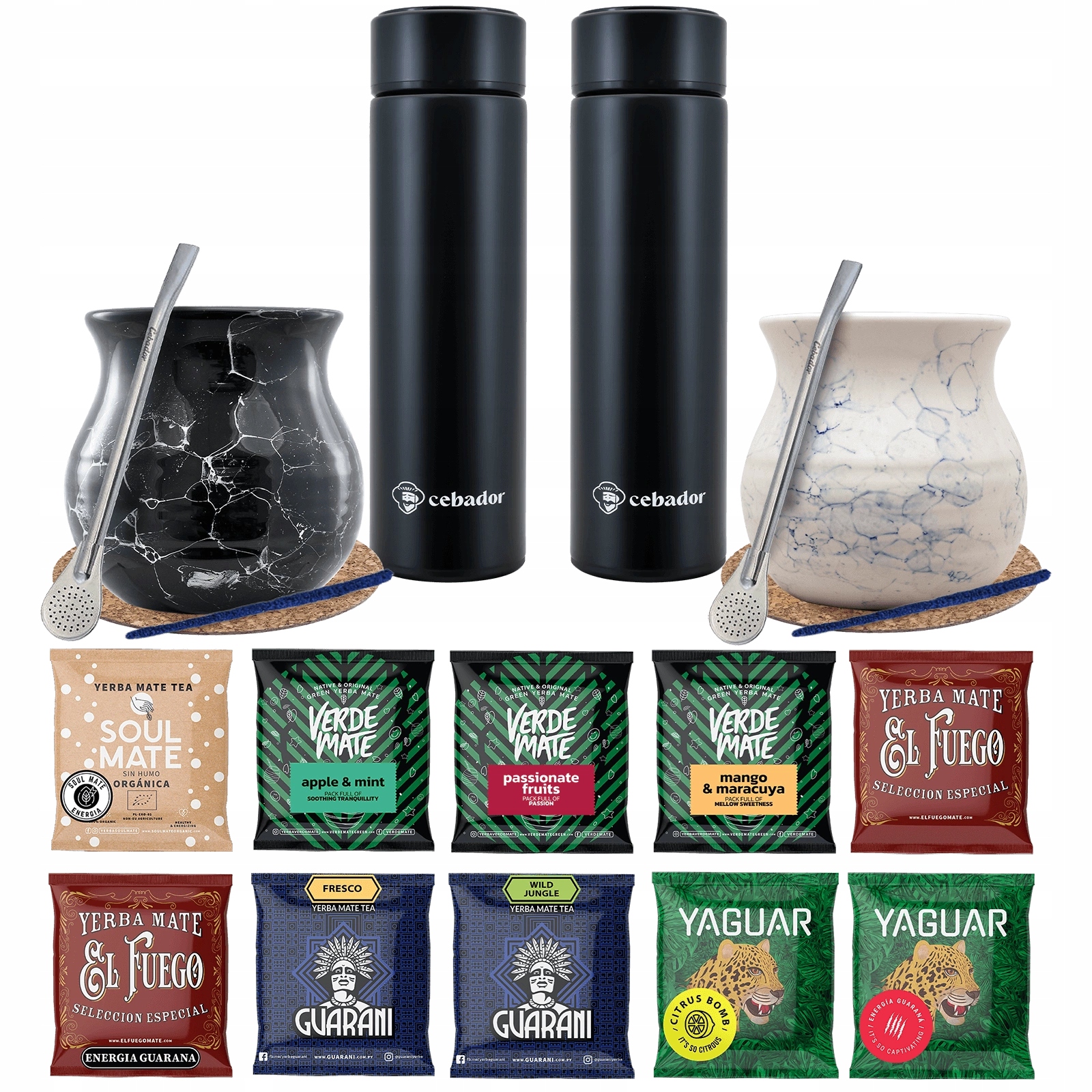 Sada Yerba Mate: vzorky 10x50g 2x Led termoska, 2x tykev 2x bombilla 500g