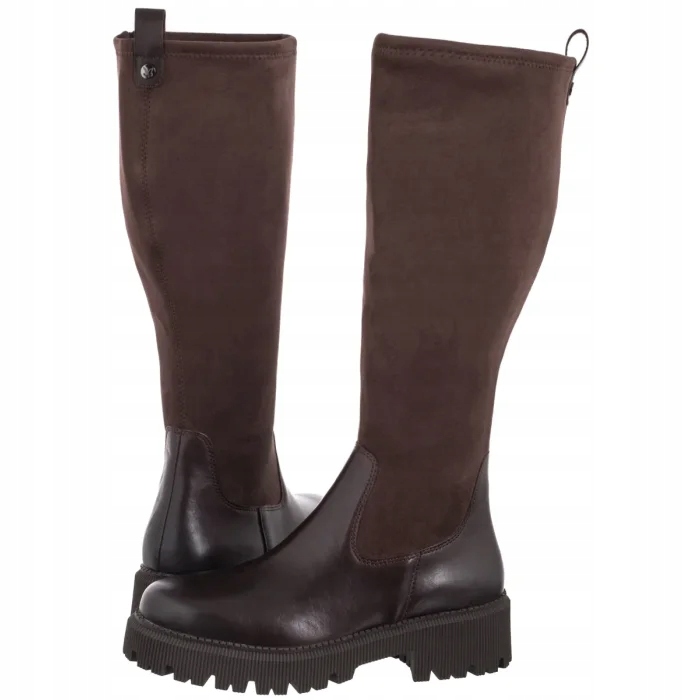 Kožené dámské kozačky Kozačky Caprice Hnědé 9-26509 Brown