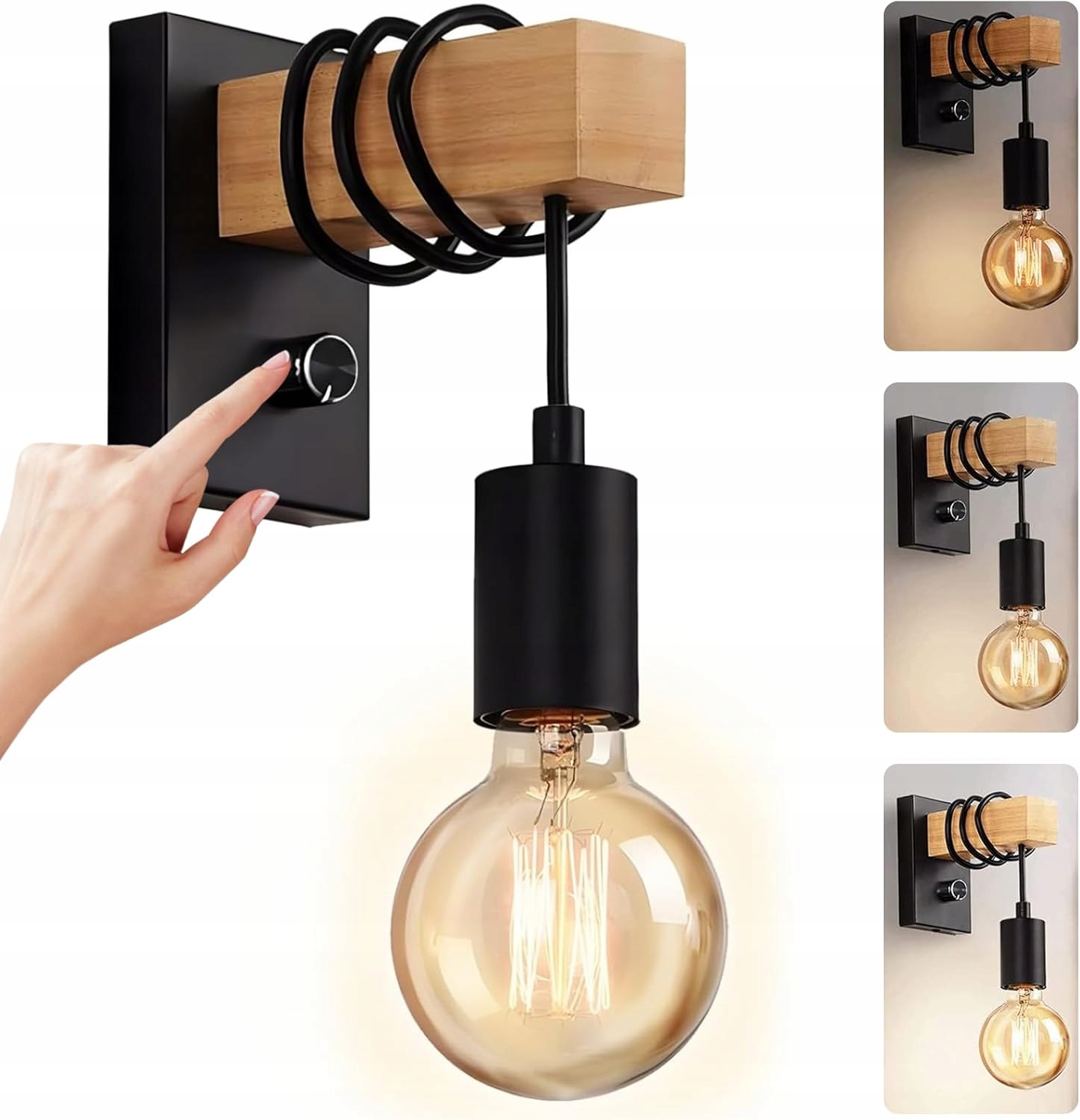 DREWNIANA LAMPA ŚCIENNA W STYLU RETRO WYTRZYMAŁY 220V Rodzaj gwintu zintegrowane źródło LED