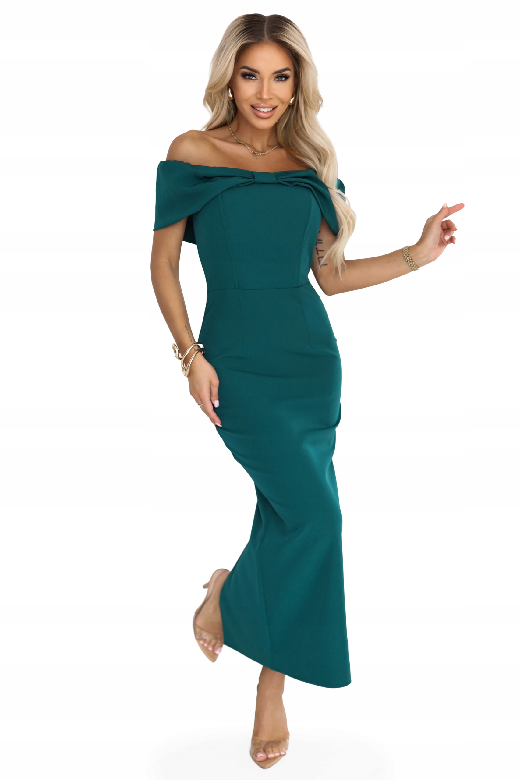 Smyslná Šaty Midi Španělská s mašličkou na výstřihu Lahvově Zelená Barva