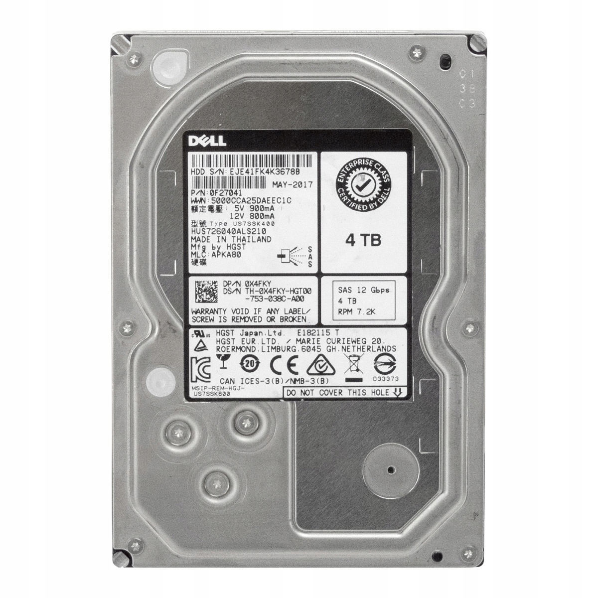 Dell 0X4FKY 4TB 7.2K 128MB SAS-3 3.5'' HUS726040ALS210