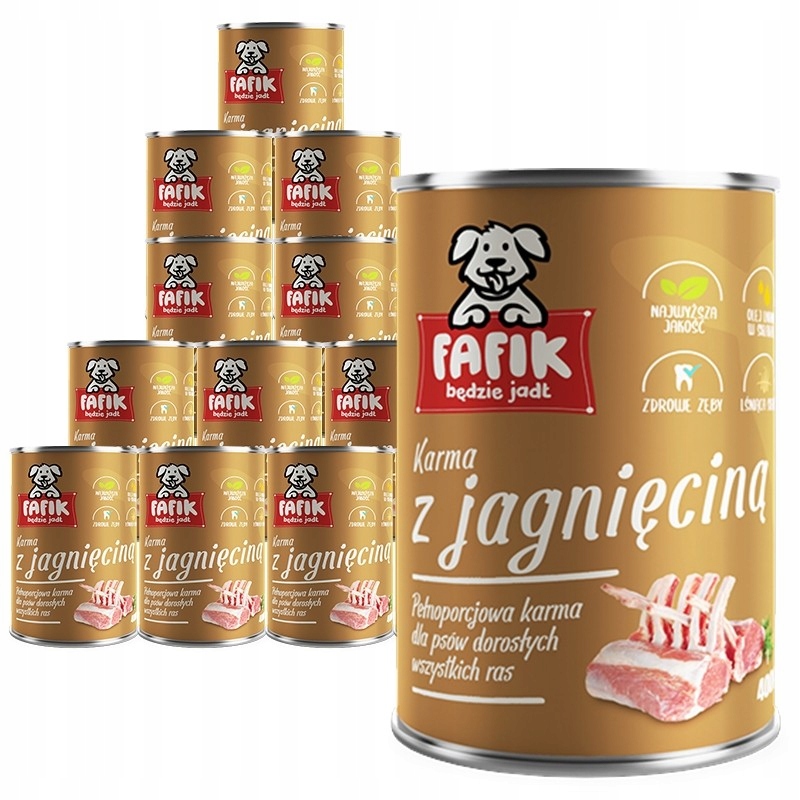 Vlhké Krmivo Pro Psa Plechovka Fafik S Jehněčím Masem 36x400G Pro Dospělé Psy