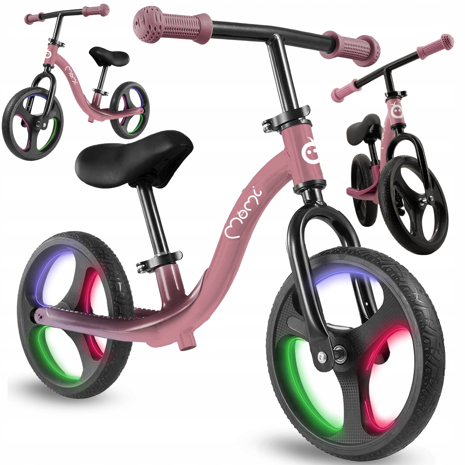 Rowerek biegowy MoMi Isoka różowy od 2 lat lekki regulacja koła Led