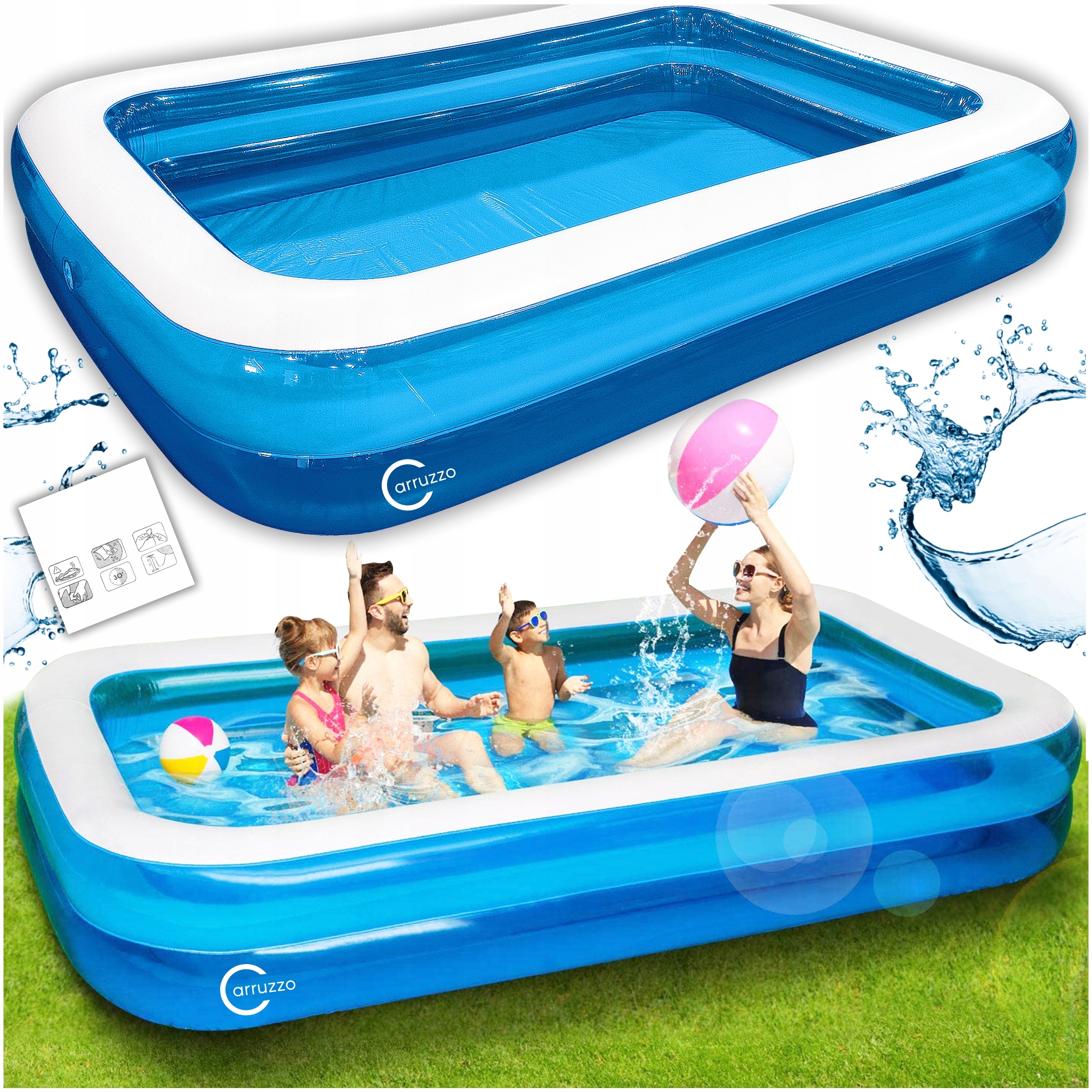 Basen Ogrodowy Dmuchany Duży Rodzinny prostokątny Ogród Taras 305 cm XXL