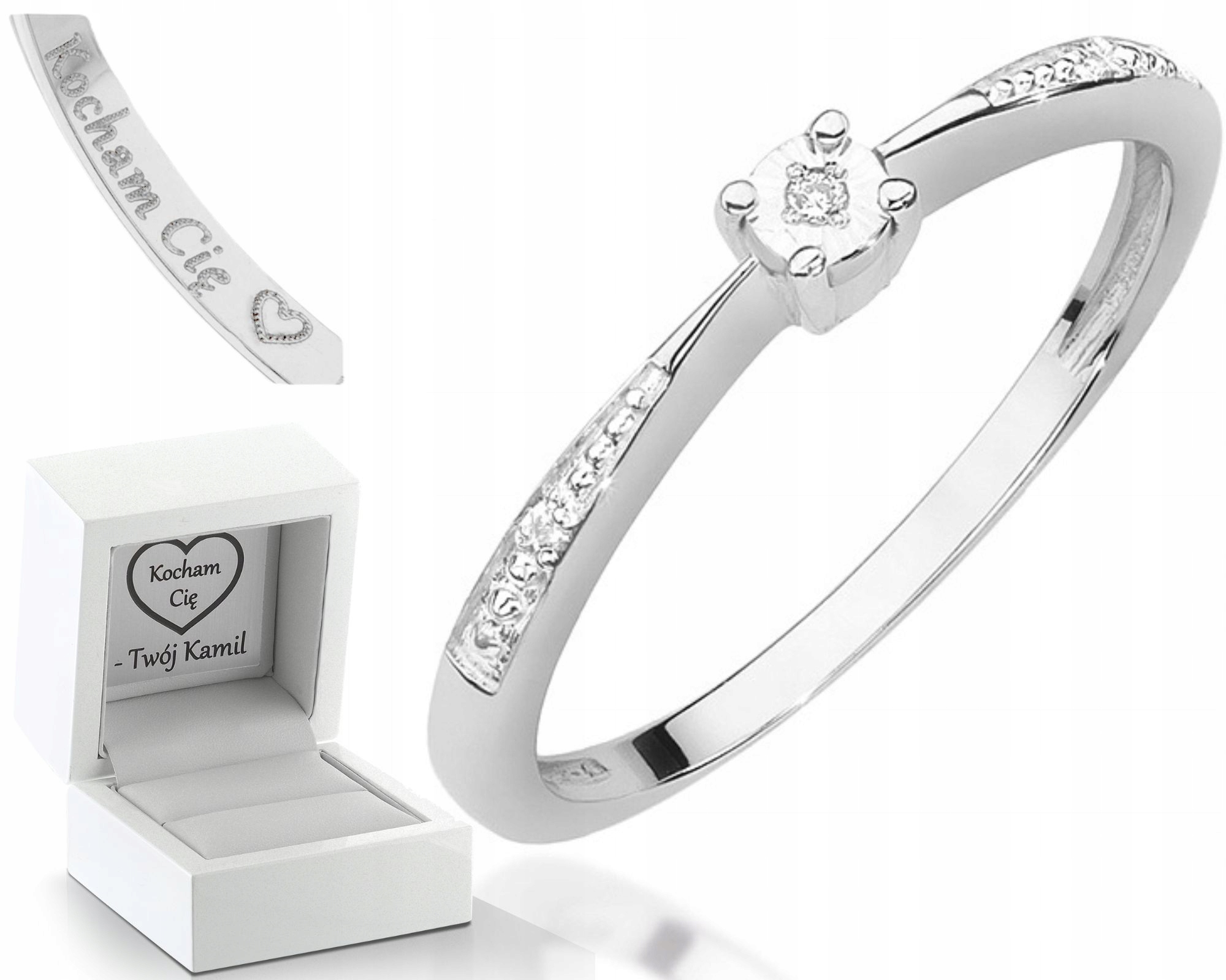 Prstýnek Z Bílého Zlata S Diamanty Gravírování