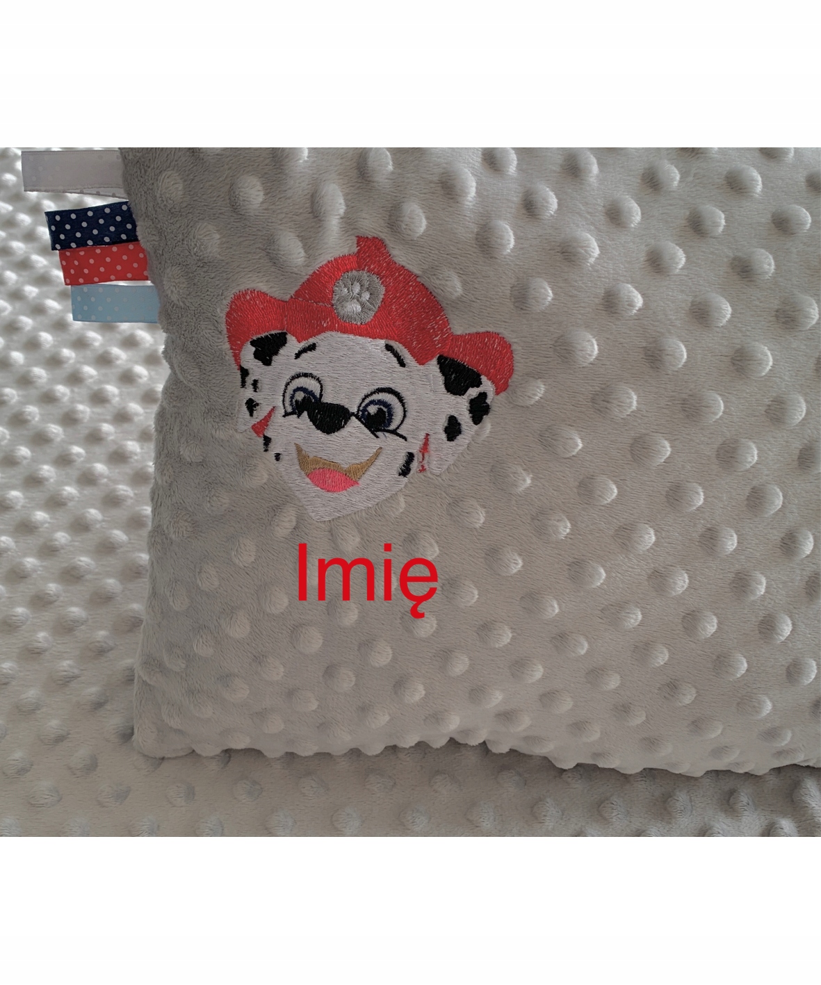 

Poduszka minky haft obrazek imię, logo firmy