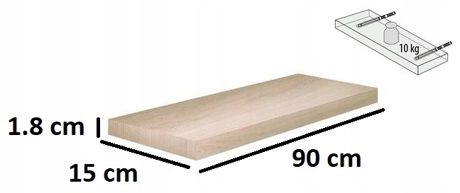 PÓŁKA ŚCIENNA WISZĄCA DĄB SONOMA 90CM REGAŁ MONTAŻ Kod producenta 3017