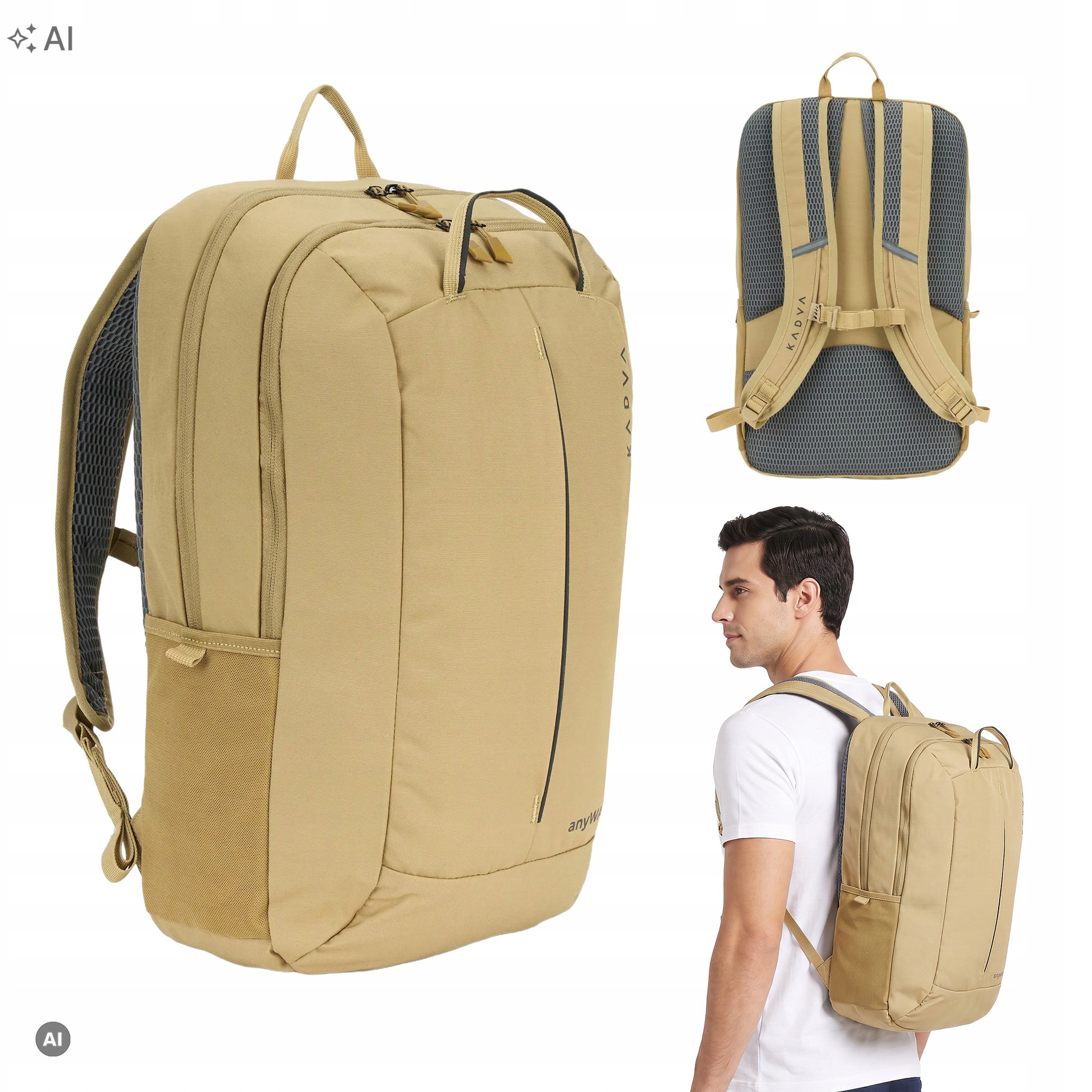 Batoh Kadva anyWAY 25 l pískový 50×28×16 cm kapsa na notebook