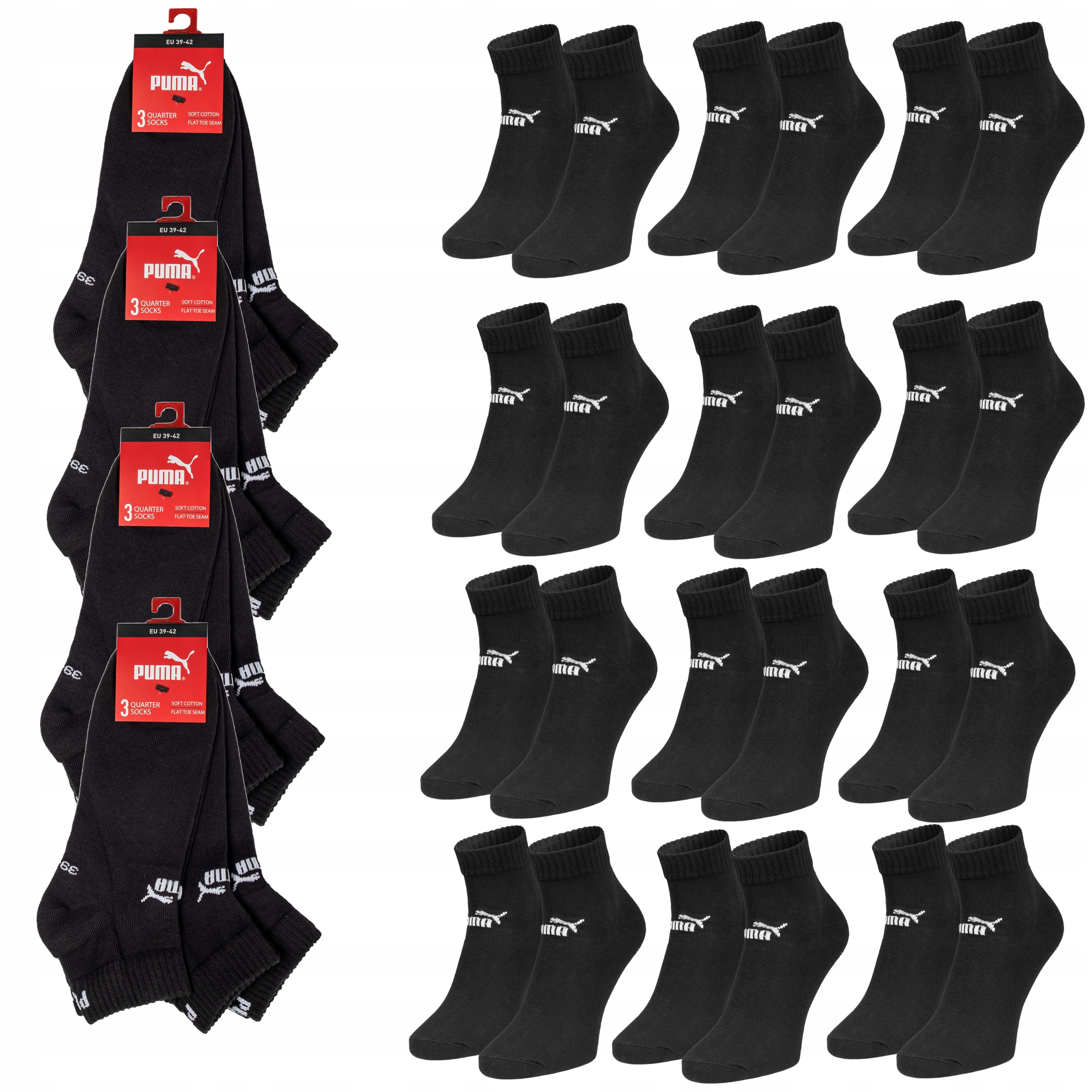 Skarpety męskie bawełniane Puma Quarter skarpetki czarne 12 par 39-42