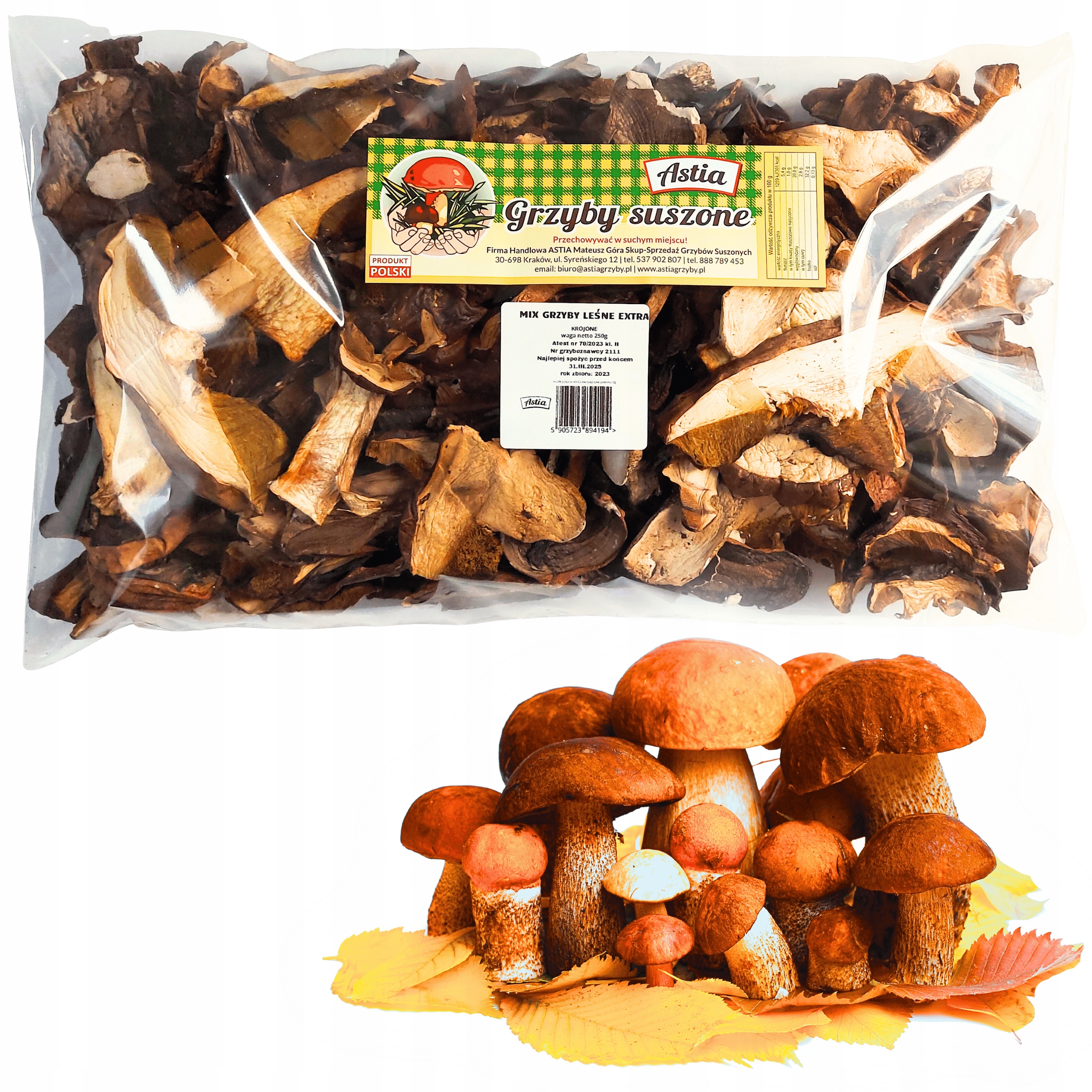 Lesní sušené houby 250 g, polské krájený mix, Atest 2025 Astia