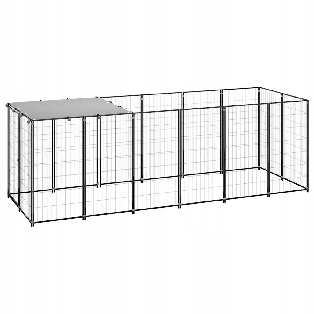 Kotec pro psy s Pe střechou a ocelovou sítí, 330 x 110 x 110 cm, černo-stříbrná