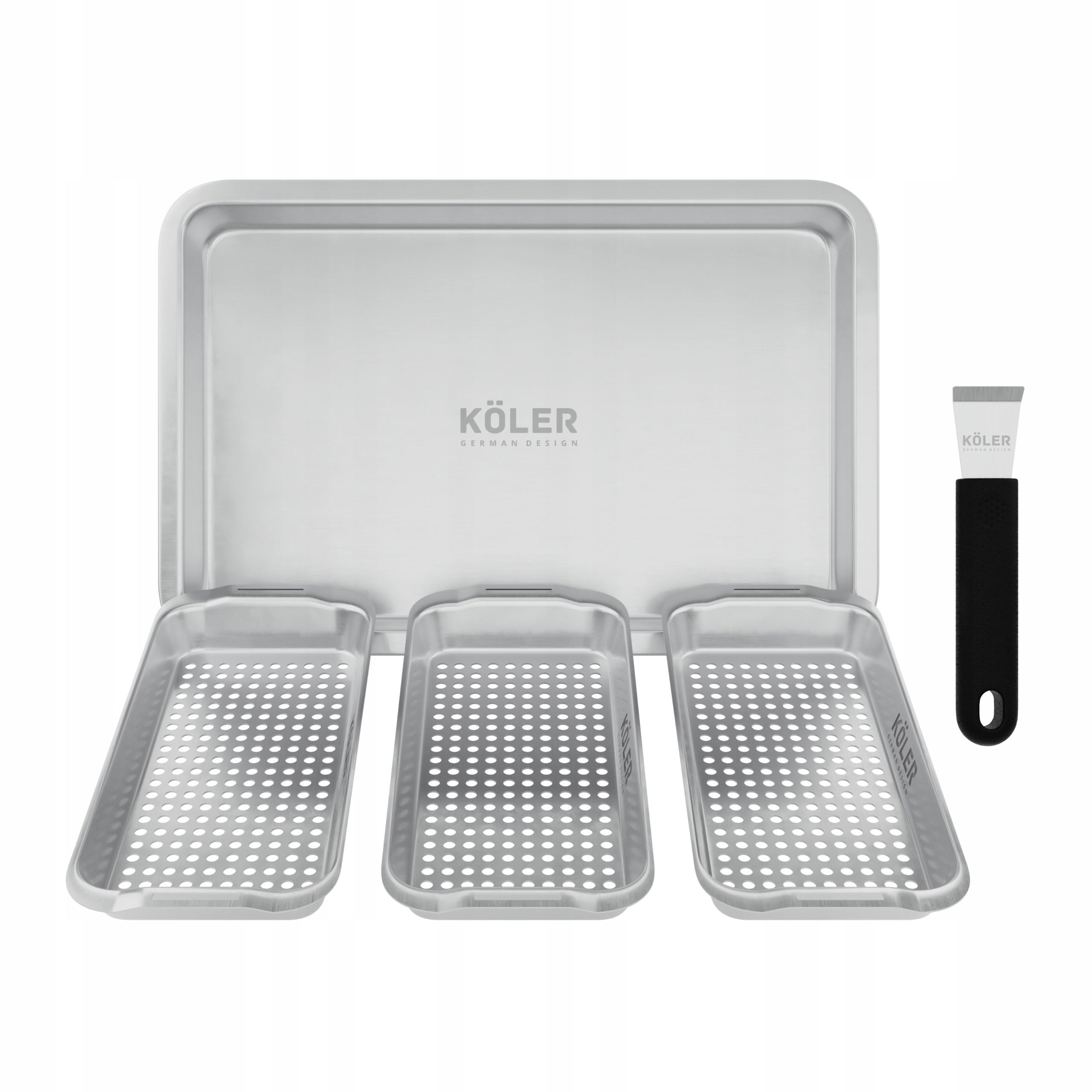 Segmentowa taca 5w1 Koler na grilla, stal nierdzewna, 3 kosze, uchwyt