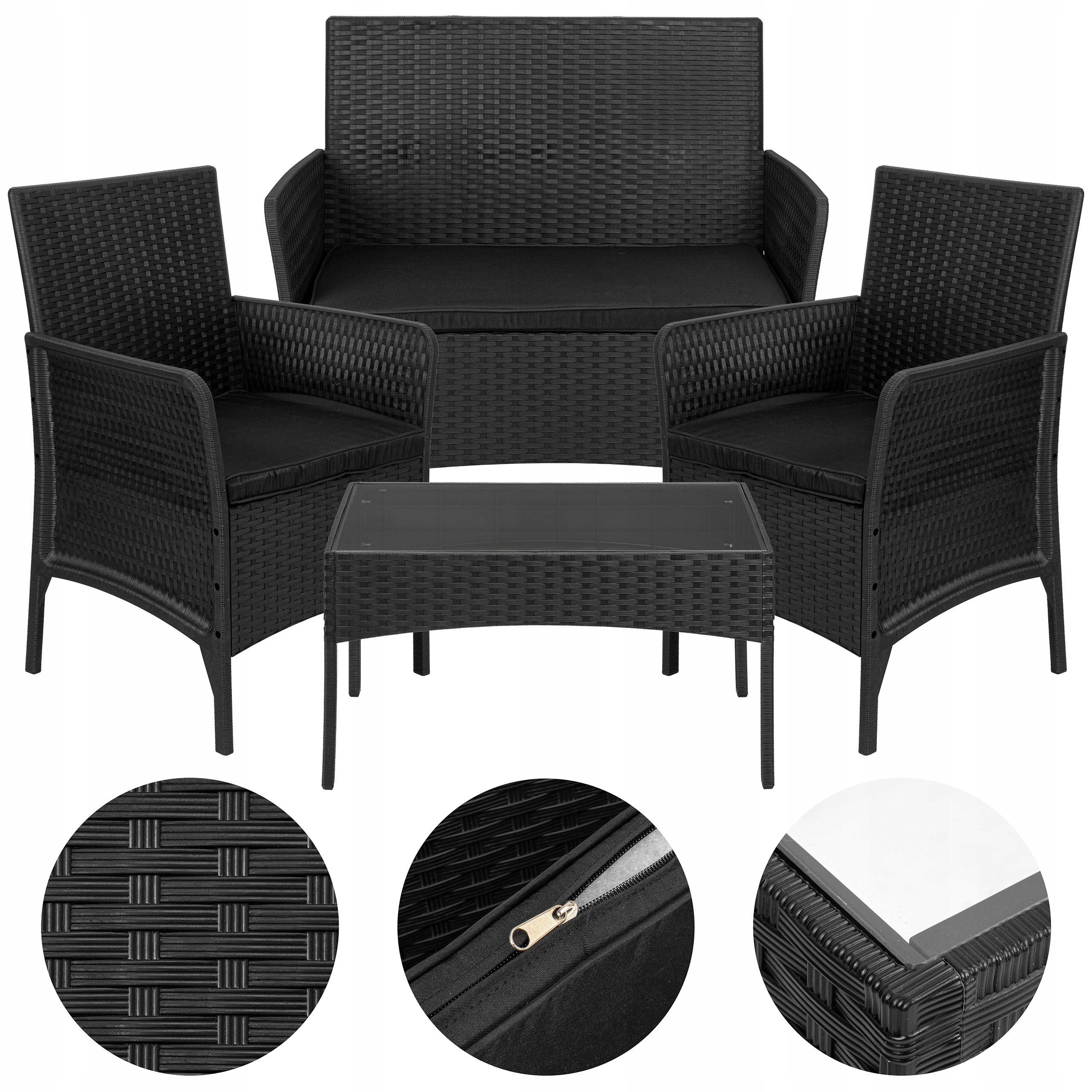 ZESTAW MEBLI OGRODOWYCH NA BALKON TARAS SOFA 2x FOTELE KRZESŁA + STOLIK