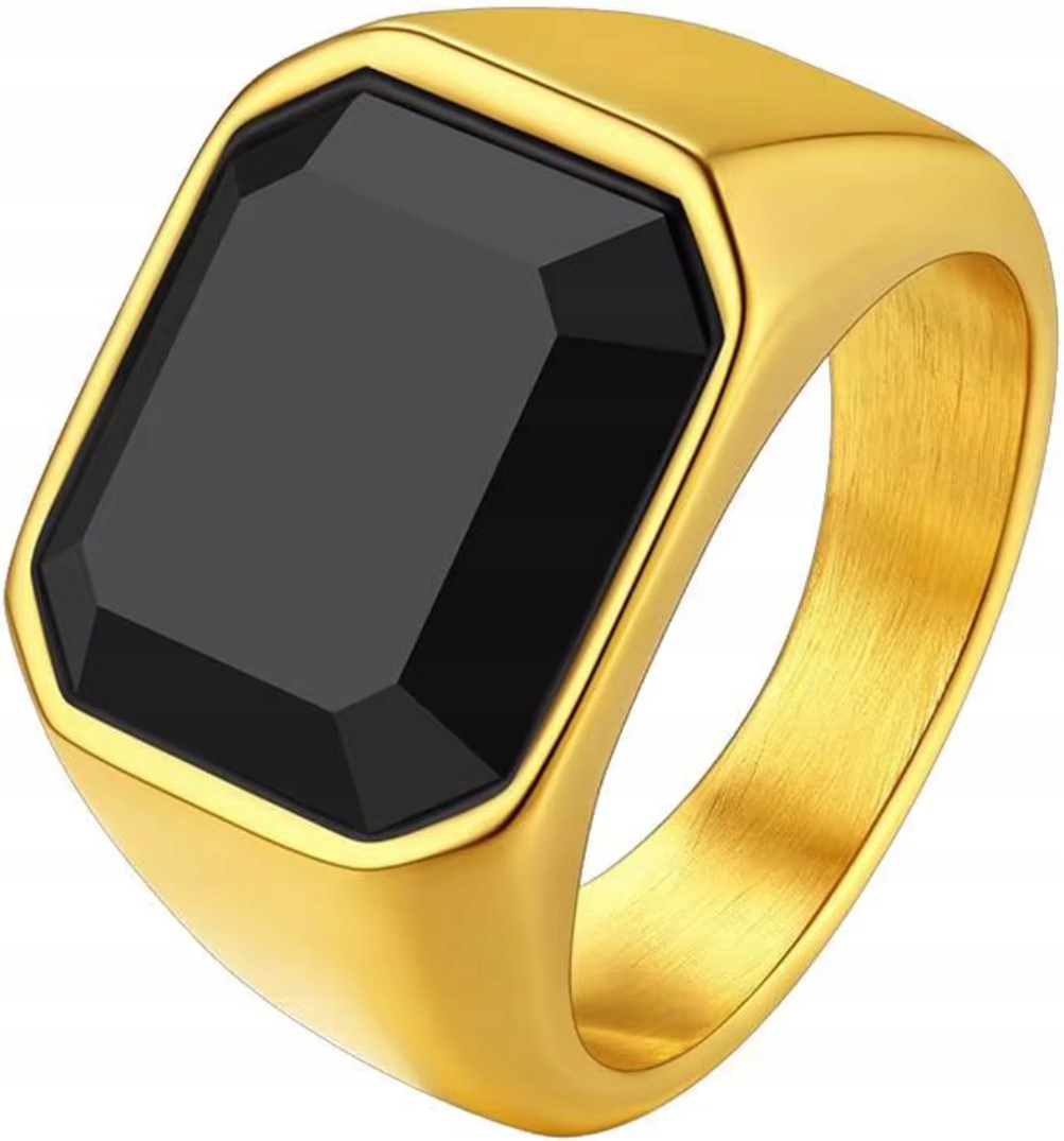 Zlatý signet s onyxem Elegantní masivní prsten Ocel