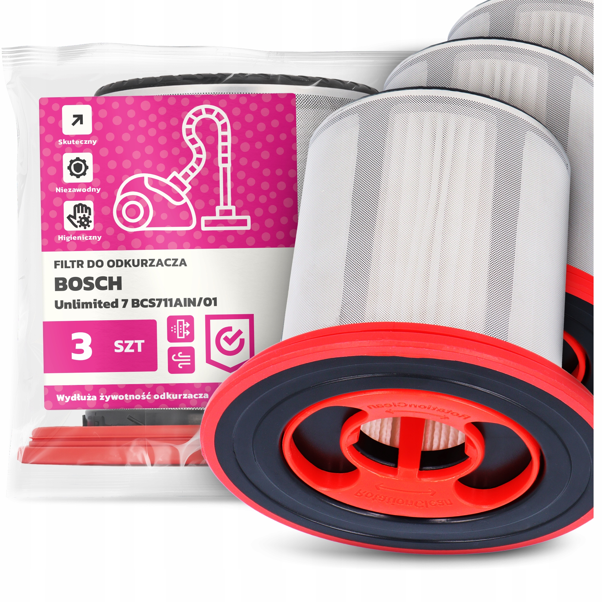 3x Vzduchový Filtr pro Vysavač Bosch Unlimited 7 BCS711AIN/01 Hepa Em-w