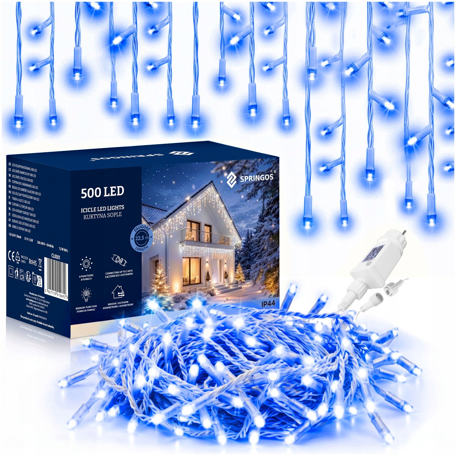 Venkovní Lampy Sople 1500 Led Modré Světelný Závěs 67 m Vánoční