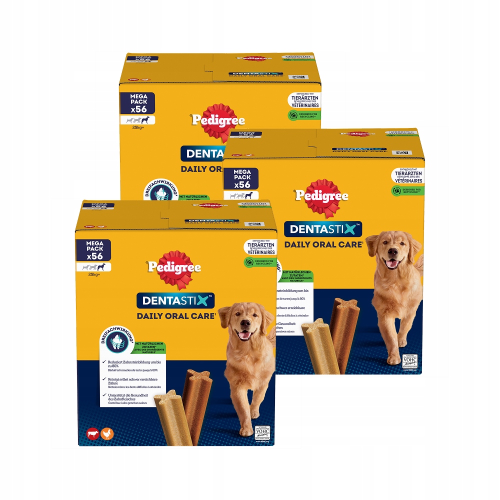 Zestaw 3X Pedigree Dentastix Duże Rasy (25KG+) 8X270G