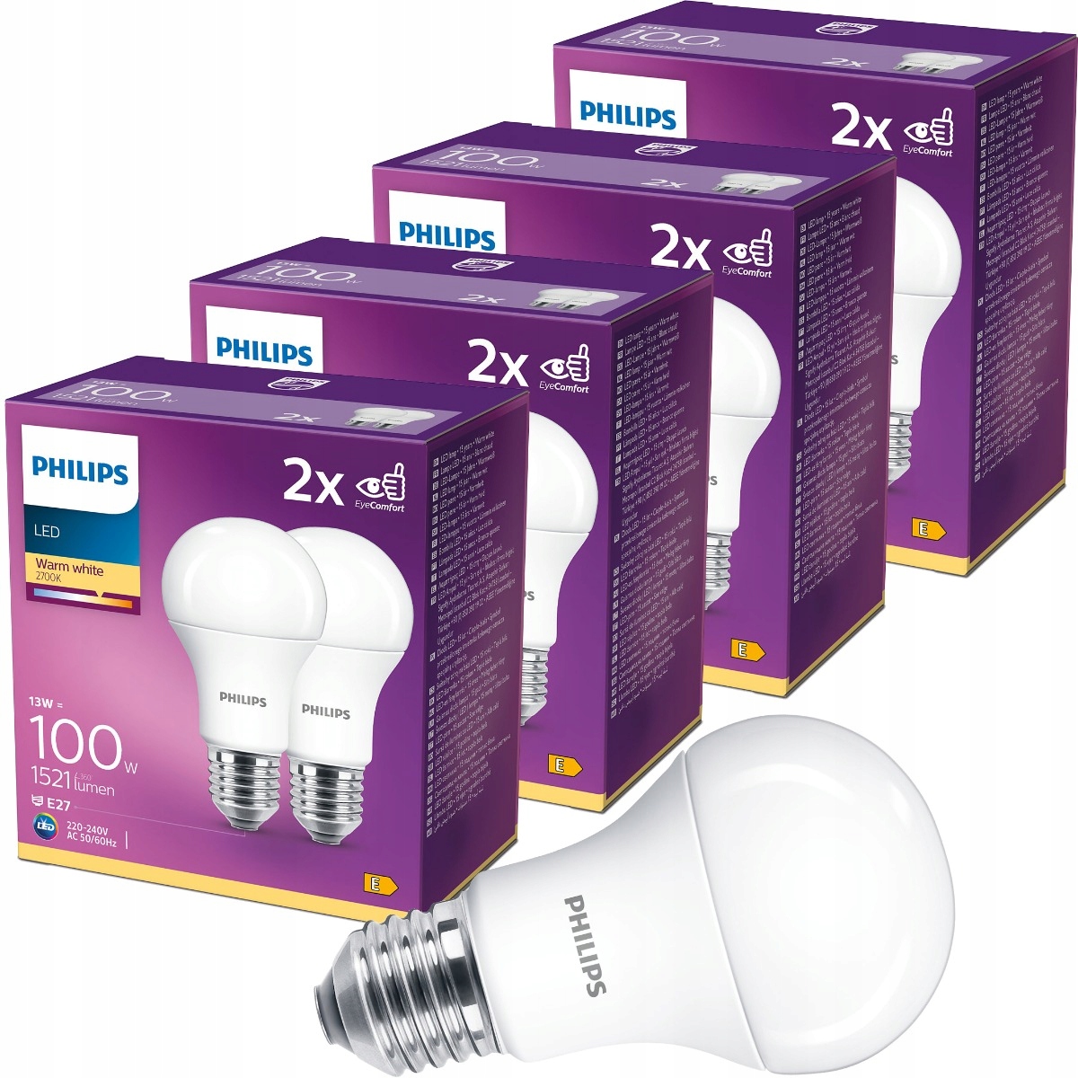 

8x Żarówka Led E27 13W 100W 1521lm 2700K Philips