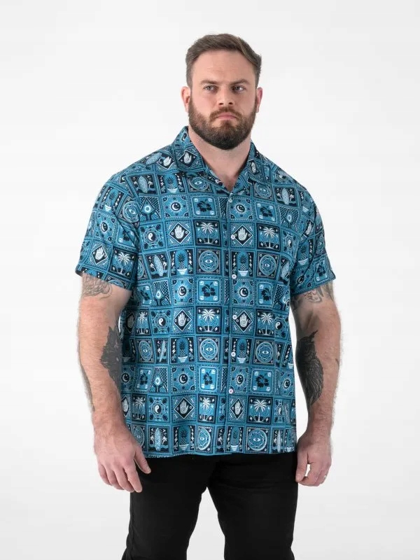 Pánská košile s motivem tyrkysová HAWKINS-D555 Velké velikosti Velikost 2XL