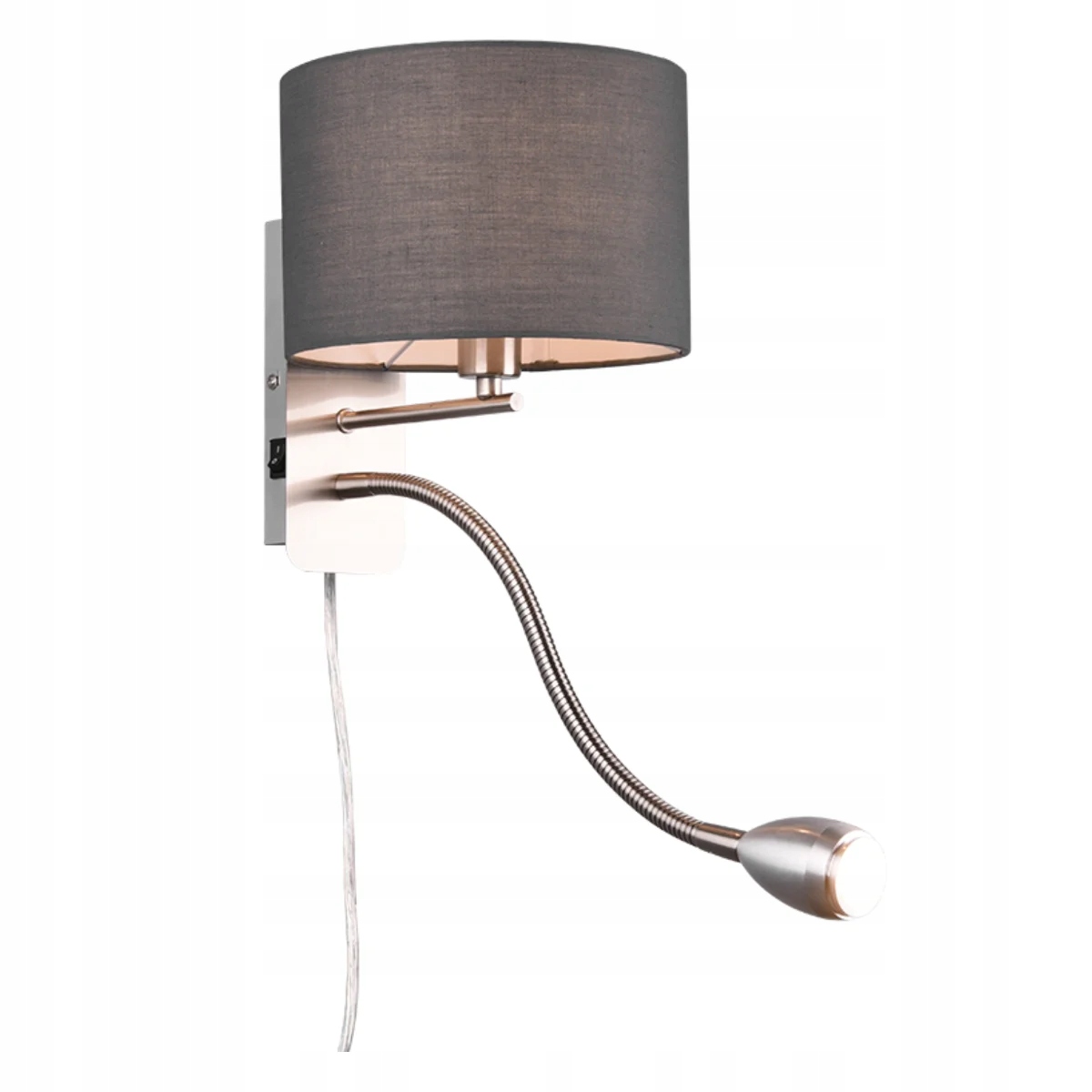 Nástenná lampa s Led lampou na čítanie, strieborná, so sivým tienidlom Trio